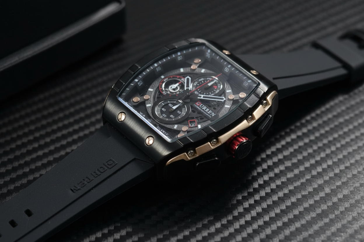 Reloj Curren tonneau negro – lifestyle 45 grados