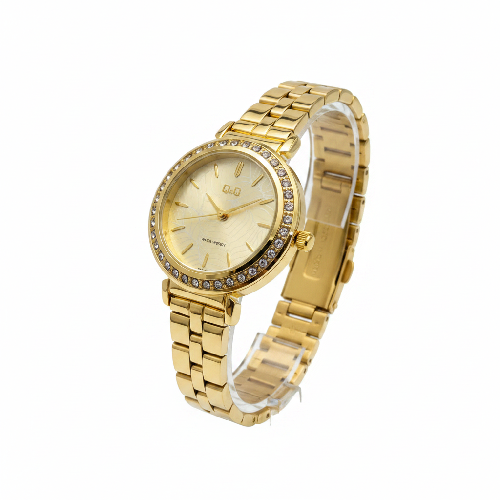 Reloj Q&Q champagne dorado - vista diagonal