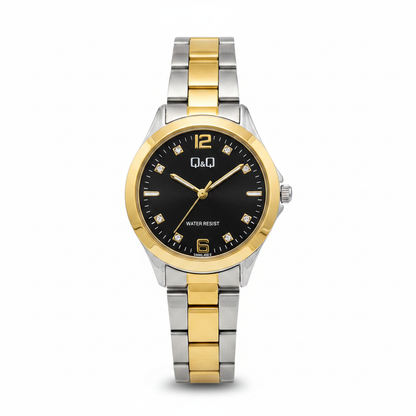 Reloj Q&Q bicolor negro cristales - vista frontal