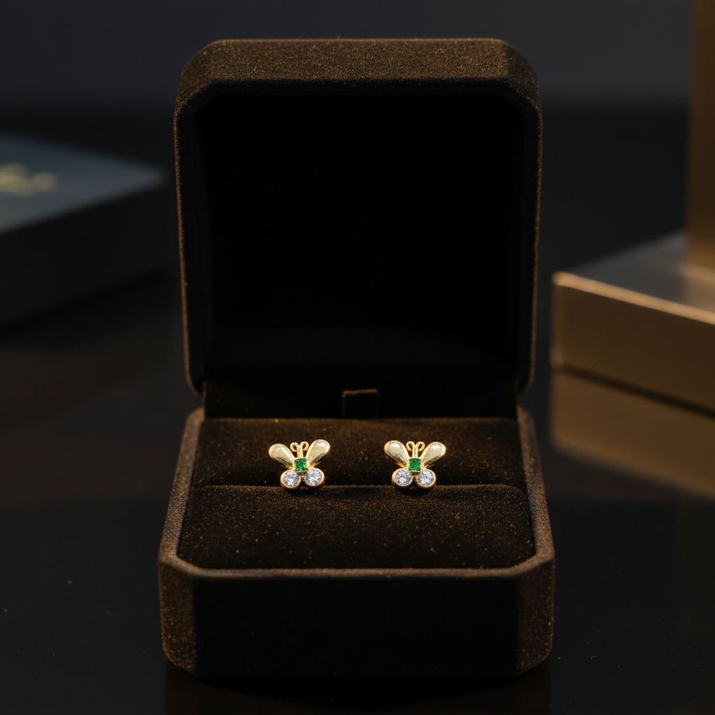 Topos mariposa oro 18k en cofre negro