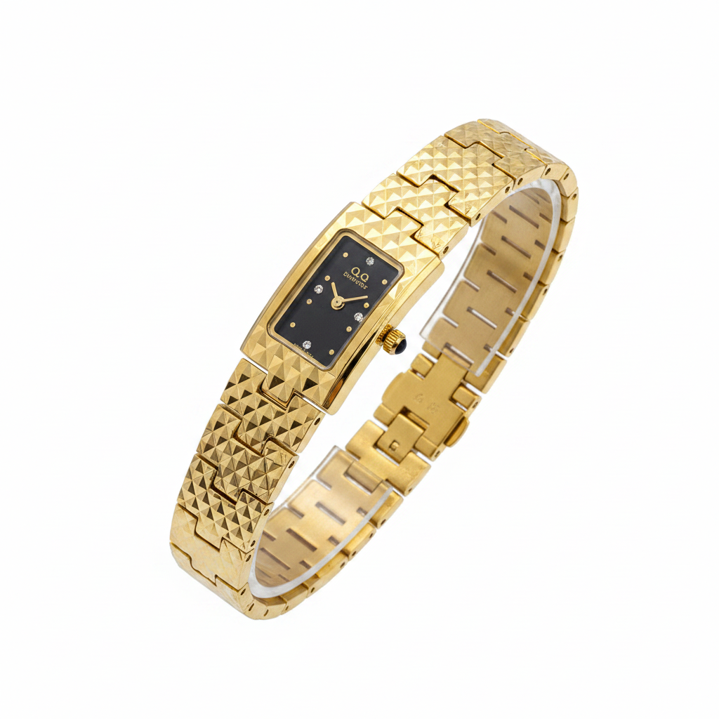 Reloj Q&Q rectangular dorado - vista diagonal