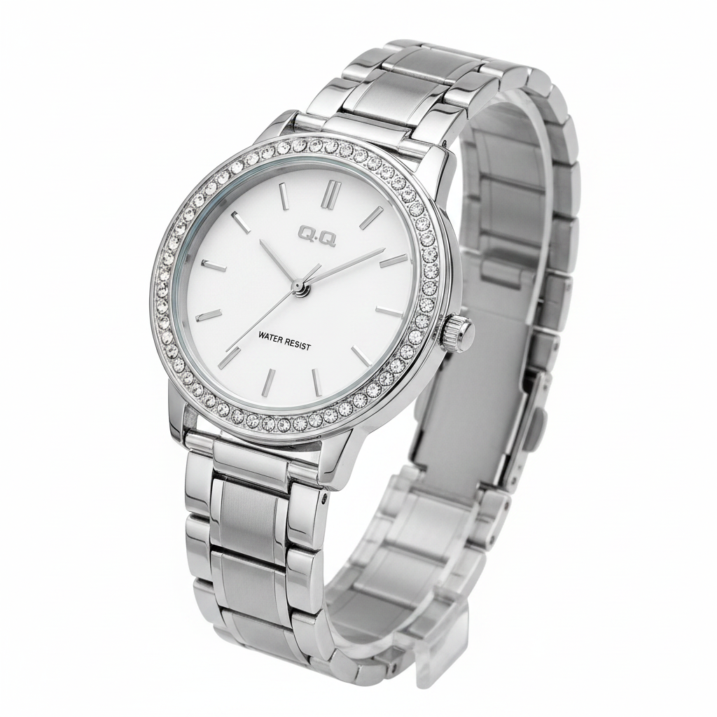 Reloj Q&Q plateado blanco - vista 3/4