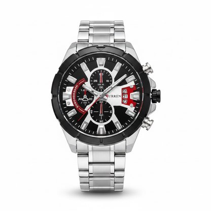 Reloj Curren bicolor plateado negro rojo – frontal fondo blanco
