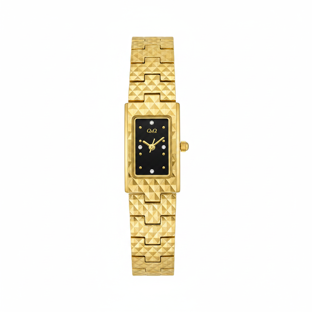 Reloj Q&Q rectangular dorado - vista frontal