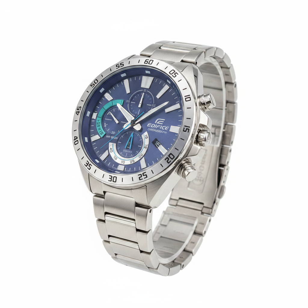Casio Edifice Chronograph REF 18355 - ángulo 45 grados fondo blanco