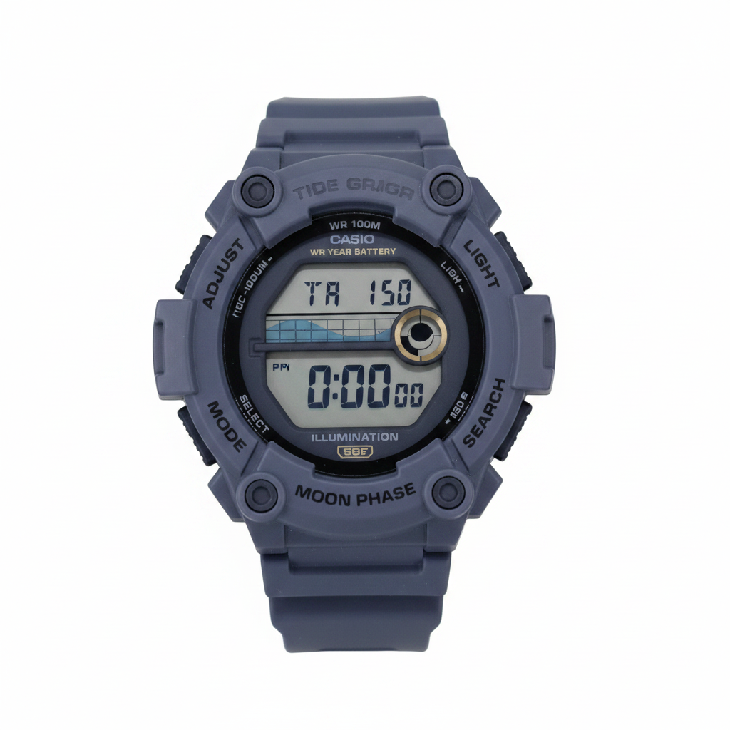 Casio WS-1400H — macro detalle display y fase lunar