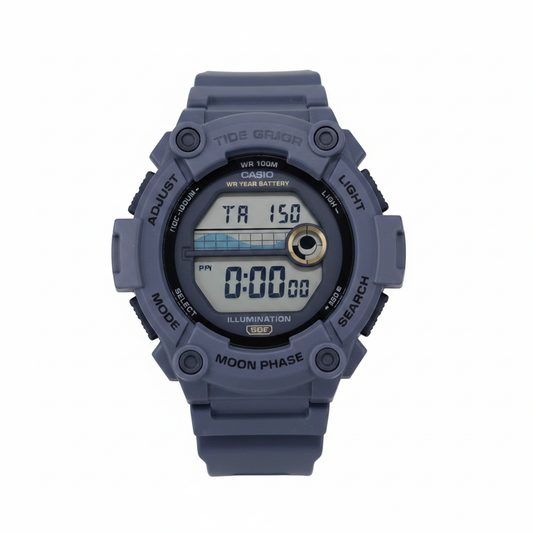 Casio WS-1400H — macro detalle display y fase lunar