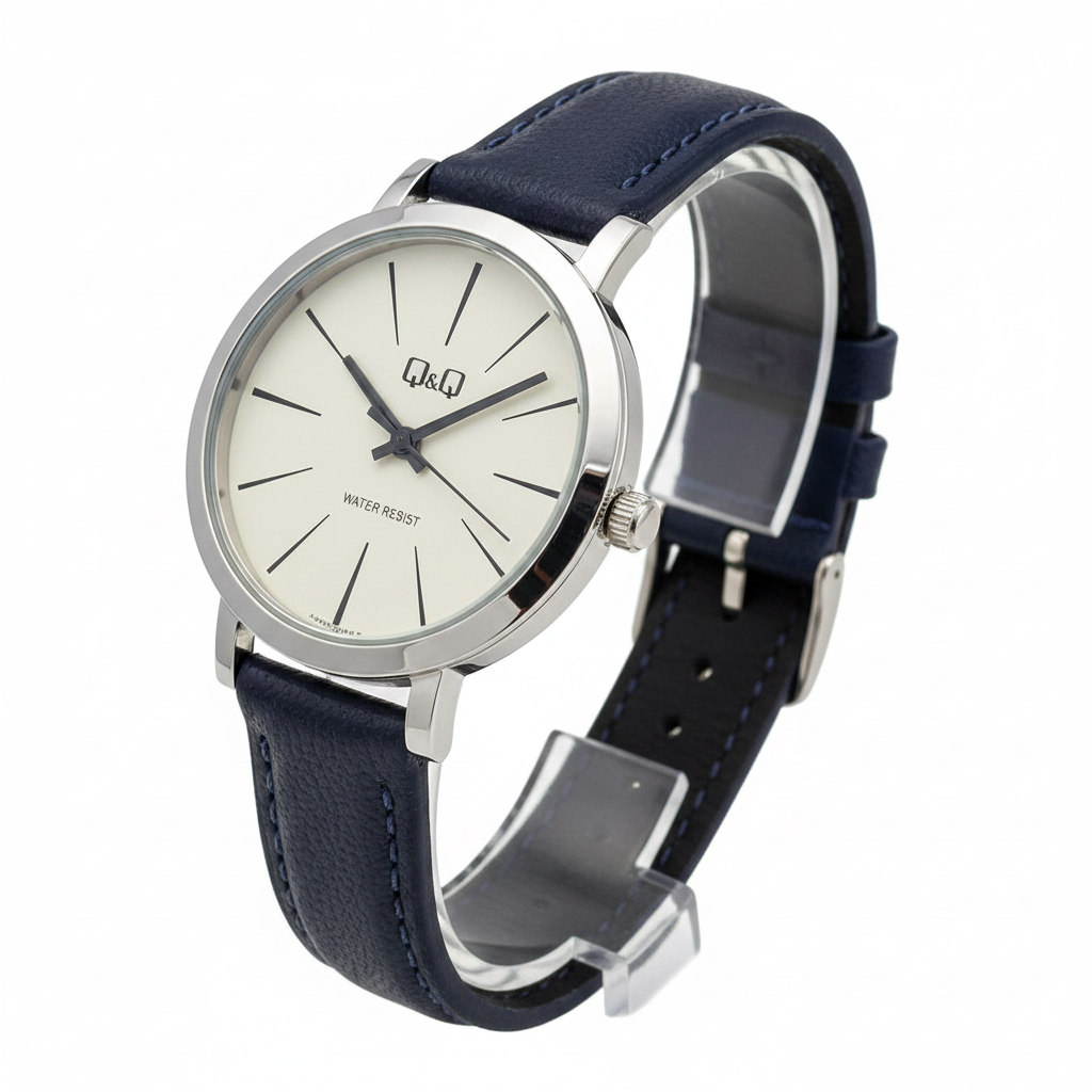 Reloj Q&Q minimalista azul marino - vista diagonal
