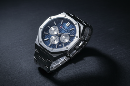 Reloj Curren octagonal azul – lifestyle 45 grados