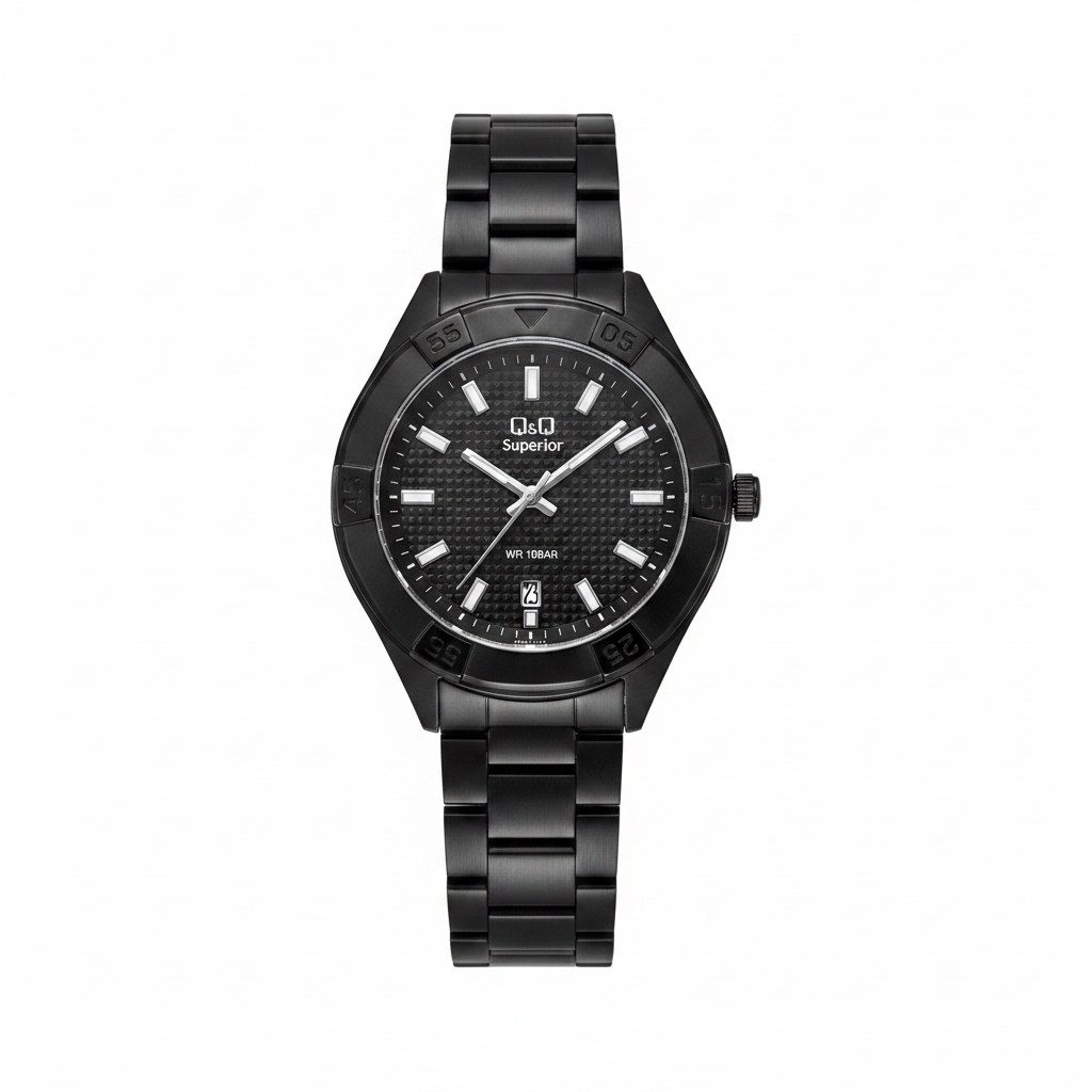 Reloj Q&Q Superior Negro - Vista frontal fondo blanco