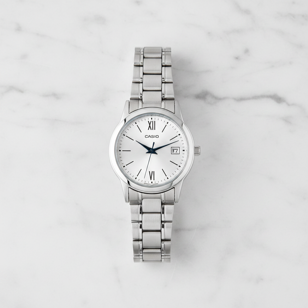 Reloj Casio dama — vista frontal flat lay