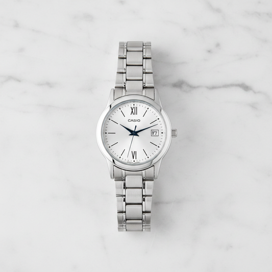 Reloj Casio dama — vista frontal flat lay