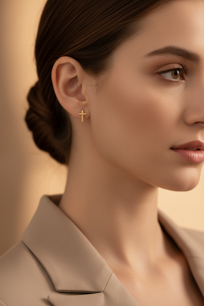 Topos cruz oro 18k en rostro femenino