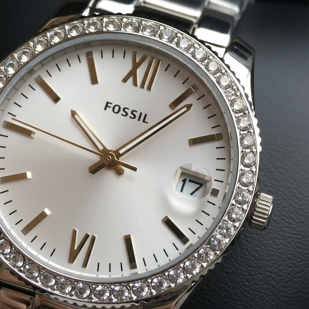 Reloj Fossil BRS Plateado - Detalle carátula cristales