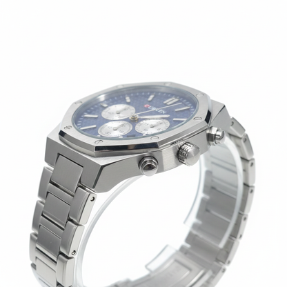 Reloj Curren octagonal azul – perfil lateral