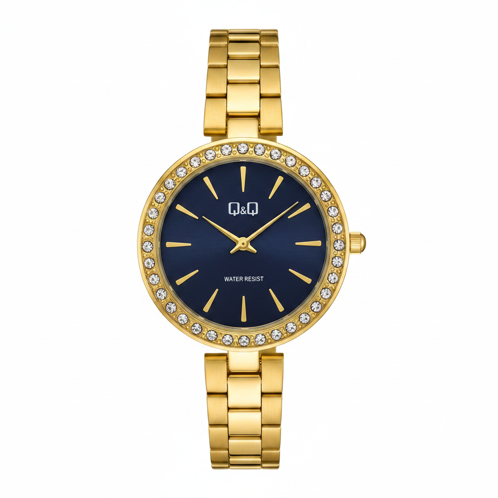 Reloj Q&Q azul dorado - vista frontal