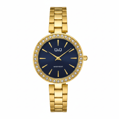 Reloj Q&Q azul dorado - vista frontal