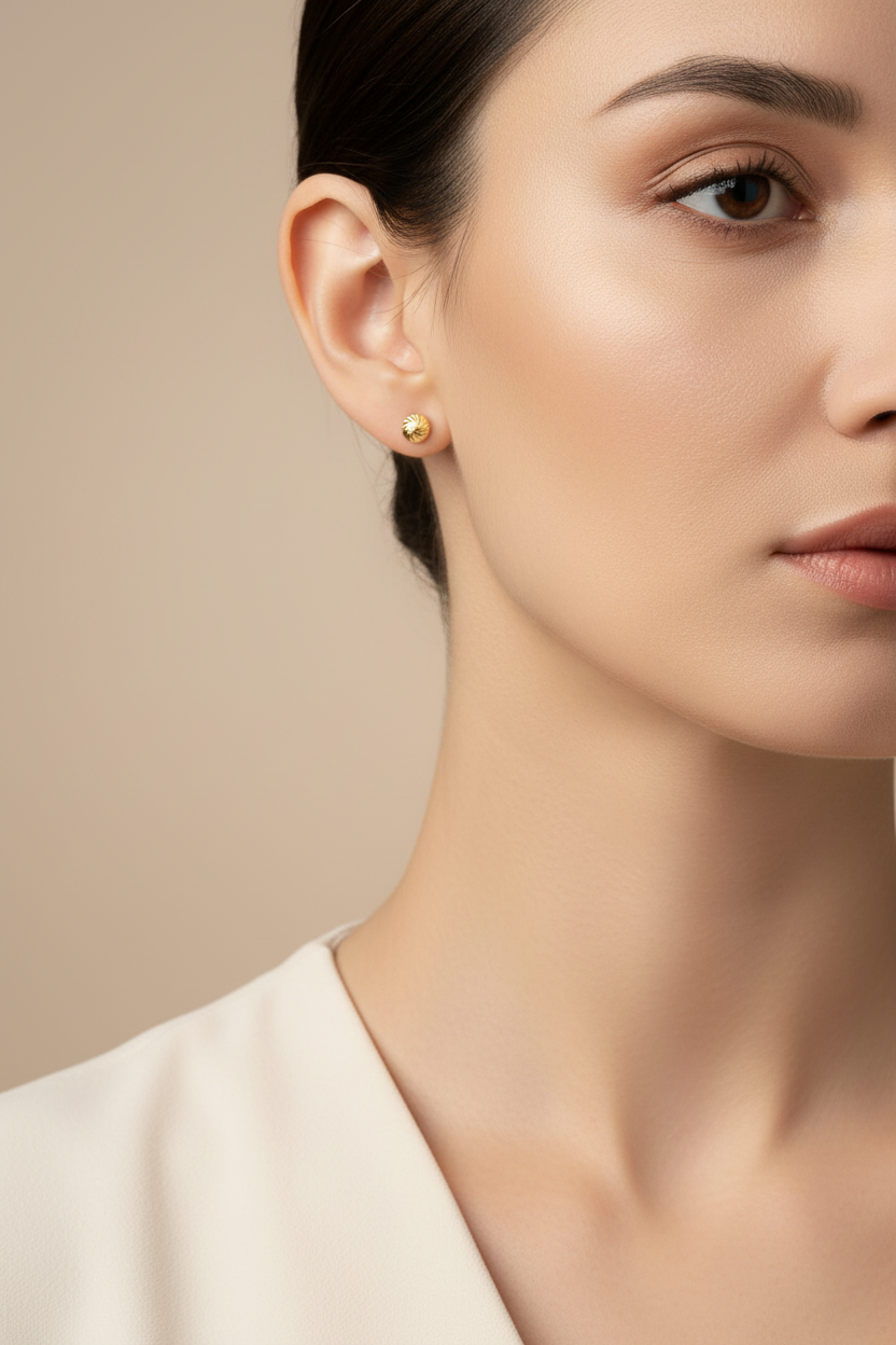 Topos redondos oro 18k en rostro femenino