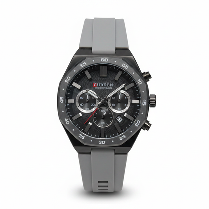 Reloj Curren negro silicona gris – frontal fondo blanco