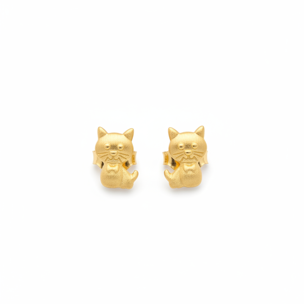 Topos gato oro 18K flat lay fondo blanco