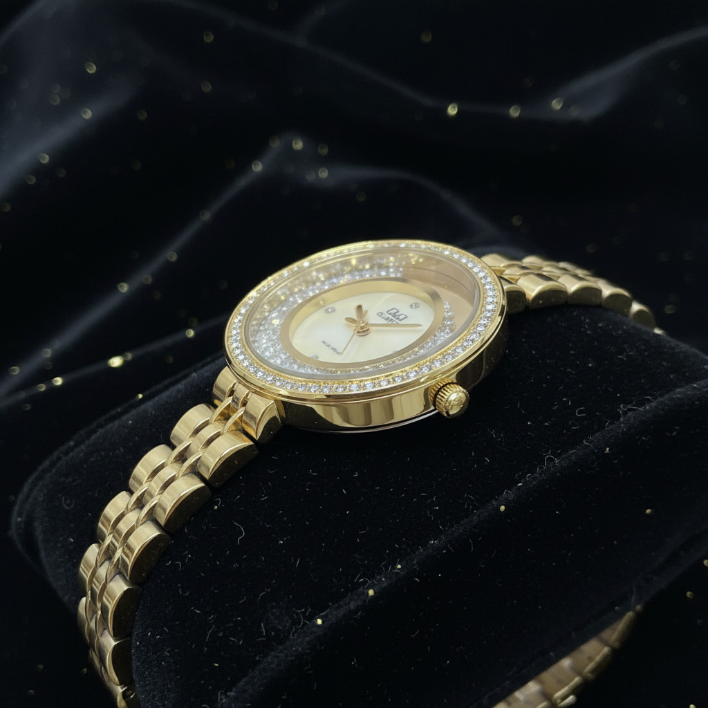 Reloj Q&Q Quartz dorado - vista de perfil brazalete