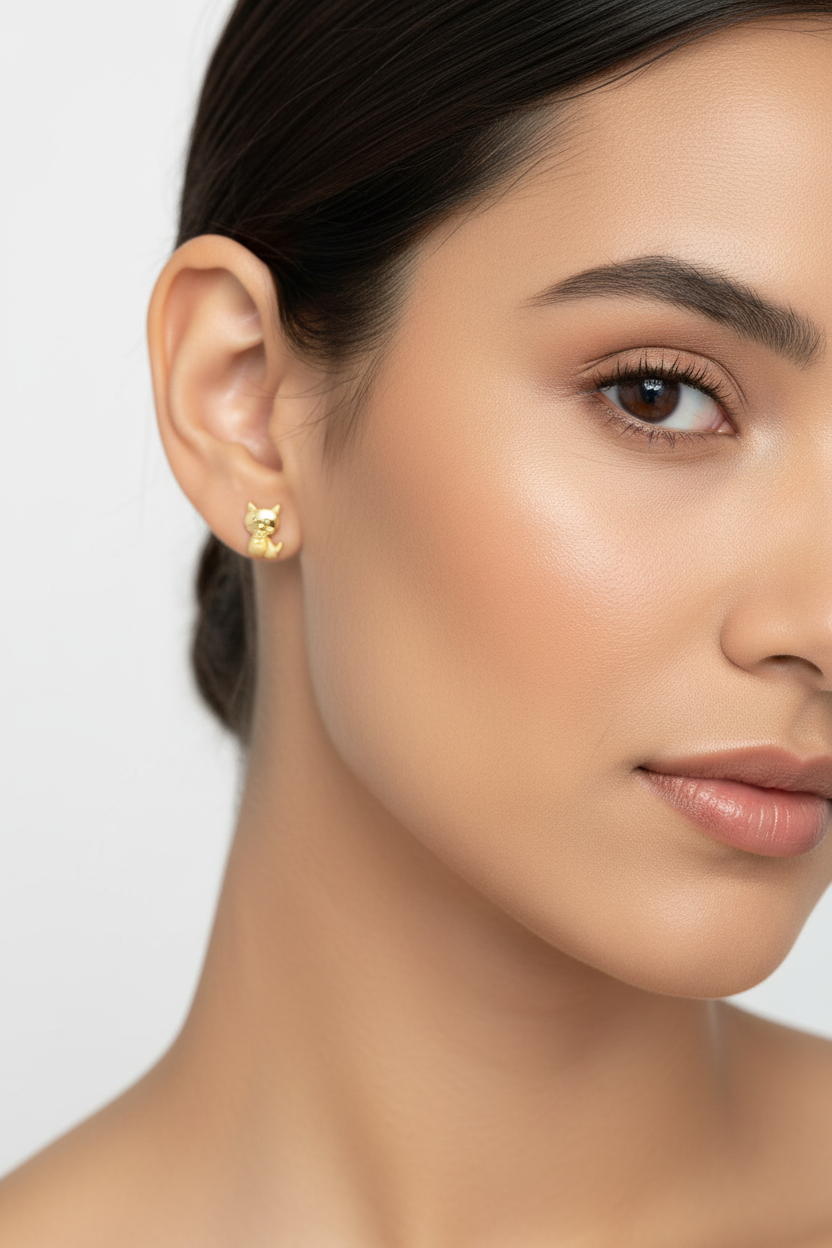 Modelo luciendo topos gato oro 18K
