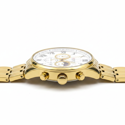Reloj Curren dorado fase lunar – perfil lateral