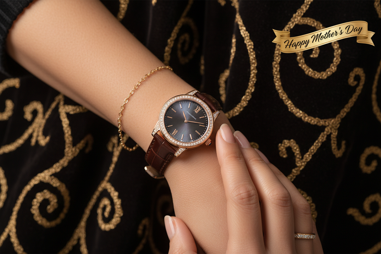 Mamá elegante con reloj de lujo